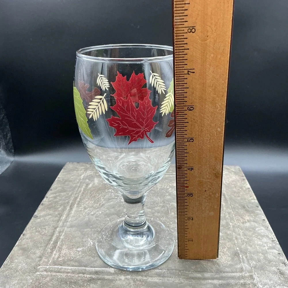 Vintage Fall Autumn Leaves Footed Iced Tea Glass Water Goblet Thanksgiving Decor